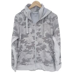 Athleta Full Zip Hoodie Womens XL Gray Camo Athletic Sweatshirt